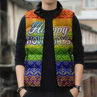 LGBT Gay Pride Happy Holigays Christmas Sleeveless Puffer Jacket Xmas Holiday Patterns - Wonder Print Shop