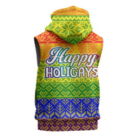LGBT Gay Pride Happy Holigays Christmas Sleeveless Zip Hoodie Xmas Holiday Patterns - Wonder Print Shop