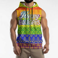 LGBT Gay Pride Happy Holigays Christmas Sleeveless Zip Hoodie Xmas Holiday Patterns - Wonder Print Shop