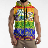 LGBT Gay Pride Happy Holigays Christmas Sleeveless Zip Hoodie Xmas Holiday Patterns - Wonder Print Shop