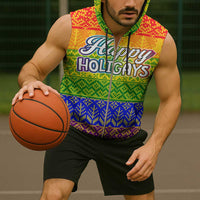 LGBT Gay Pride Happy Holigays Christmas Sleeveless Zip Hoodie Xmas Holiday Patterns - Wonder Print Shop