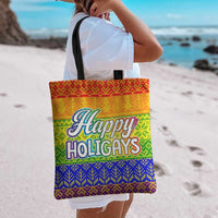 LGBT Gay Pride Happy Holigays Christmas Tote Bag Xmas Holiday Patterns - Wonder Print Shop