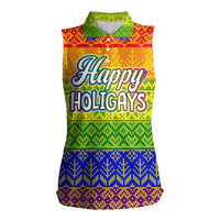 LGBT Gay Pride Happy Holigays Christmas Women Sleeveless Polo Shirt Xmas Holiday Patterns - Wonder Print Shop