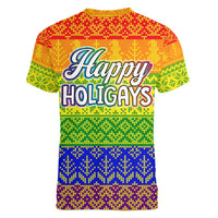 LGBT Gay Pride Happy Holigays Christmas Women V-Neck T-Shirt Xmas Holiday Patterns - Wonder Print Shop