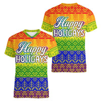 LGBT Gay Pride Happy Holigays Christmas Women V-Neck T-Shirt Xmas Holiday Patterns - Wonder Print Shop