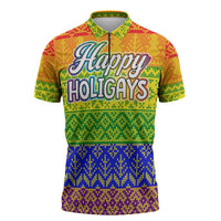LGBT Gay Pride Happy Holigays Christmas Zipper Polo Shirt Xmas Holiday Patterns - Wonder Print Shop