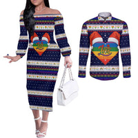 LGBT Heart Christmas Yall Christmas Couples Matching Off The Shoulder Long Sleeve Dress and Long Sleeve Button Shirt Xmas Holiday Patterns - Wonder Print Shop
