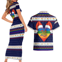 LGBT Heart Christmas Yall Christmas Couples Matching Short Sleeve Bodycon Dress and Hawaiian Shirt Xmas Holiday Patterns - Wonder Print Shop