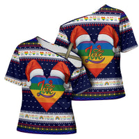 LGBT Heart Christmas Yall Christmas Cross Shoulder Shirt Xmas Holiday Patterns - Wonder Print Shop