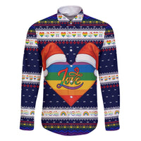 LGBT Heart Christmas Yall Christmas Family Matching Off The Shoulder Long Sleeve Dress and Hawaiian Shirt Xmas Holiday Patterns - Wonder Print Shop