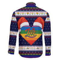 LGBT Heart Christmas Yall Christmas Family Matching Off The Shoulder Long Sleeve Dress and Hawaiian Shirt Xmas Holiday Patterns - Wonder Print Shop