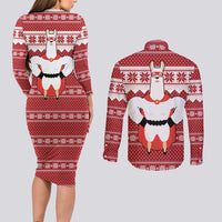 Llama Superhero Christmas Couples Matching Long Sleeve Bodycon Dress and Long Sleeve Button Shirt Xmas Holiday Patterns - Wonder Print Shop