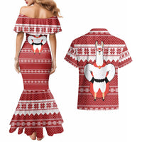 Llama Superhero Christmas Couples Matching Mermaid Dress and Hawaiian Shirt Xmas Holiday Patterns - Wonder Print Shop
