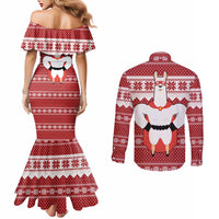Llama Superhero Christmas Couples Matching Mermaid Dress and Long Sleeve Button Shirt Xmas Holiday Patterns - Wonder Print Shop