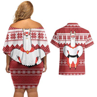 Llama Superhero Christmas Couples Matching Off Shoulder Short Dress and Hawaiian Shirt Xmas Holiday Patterns - Wonder Print Shop