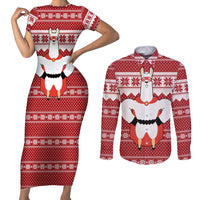 Llama Superhero Christmas Couples Matching Short Sleeve Bodycon Dress and Long Sleeve Button Shirt Xmas Holiday Patterns - Wonder Print Shop