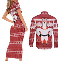 Llama Superhero Christmas Couples Matching Short Sleeve Bodycon Dress and Long Sleeve Button Shirt Xmas Holiday Patterns - Wonder Print Shop