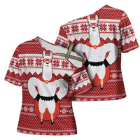 Llama Superhero Christmas Cross Shoulder Shirt Xmas Holiday Patterns - Wonder Print Shop