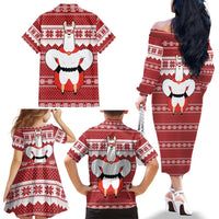 Llama Superhero Christmas Family Matching Off The Shoulder Long Sleeve Dress and Hawaiian Shirt Xmas Holiday Patterns - Wonder Print Shop