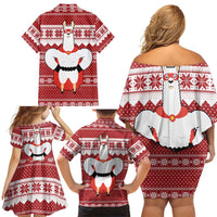 Llama Superhero Christmas Family Matching Off Shoulder Short Dress and Hawaiian Shirt Xmas Holiday Patterns - Wonder Print Shop