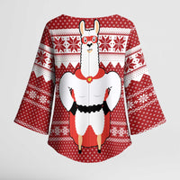 Llama Superhero Christmas Kimono Sleeve Blouse Xmas Holiday Patterns - Wonder Print Shop