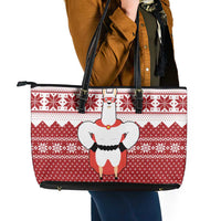 Llama Superhero Christmas Leather Tote Bag Xmas Holiday Patterns - Wonder Print Shop