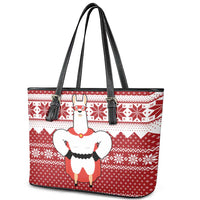 Llama Superhero Christmas Leather Tote Bag Xmas Holiday Patterns - Wonder Print Shop