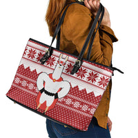 Llama Superhero Christmas Leather Tote Bag Xmas Holiday Patterns - Wonder Print Shop