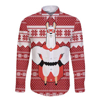 Llama Superhero Christmas Long Sleeve Button Shirt Xmas Holiday Patterns - Wonder Print Shop