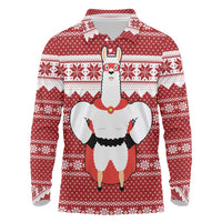 Llama Superhero Christmas Long Sleeve Polo Shirt Xmas Holiday Patterns - Wonder Print Shop