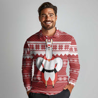Llama Superhero Christmas Long Sleeve Polo Shirt Xmas Holiday Patterns - Wonder Print Shop