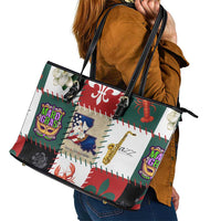 Louisiana Famous Things Christmas Leather Tote Bag Xmas Holiday Patterns - Wonder Print Shop