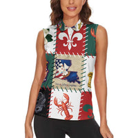 Louisiana Famous Things Christmas Women Sleeveless Polo Shirt Xmas Holiday Patterns - Wonder Print Shop