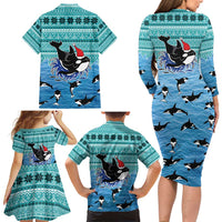 Love Oracle Whale Christmas Family Matching Long Sleeve Bodycon Dress and Hawaiian Shirt Xmas Holiday Patterns - Wonder Print Shop