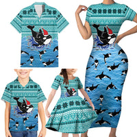 Love Oracle Whale Christmas Family Matching Short Sleeve Bodycon Dress and Hawaiian Shirt Xmas Holiday Patterns - Wonder Print Shop