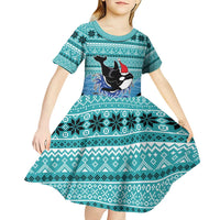 Love Oracle Whale Christmas Kid Short Sleeve Dress Xmas Holiday Patterns - Wonder Print Shop
