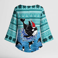 Love Oracle Whale Christmas Kimono Sleeve Blouse Xmas Holiday Patterns - Wonder Print Shop