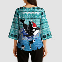 Love Oracle Whale Christmas Kimono Sleeve Blouse Xmas Holiday Patterns - Wonder Print Shop