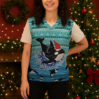 Love Oracle Whale Christmas Knitted V-Neck Vest Xmas Holiday Patterns - Wonder Print Shop
