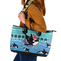 Love Oracle Whale Christmas Leather Tote Bag Xmas Holiday Patterns - Wonder Print Shop