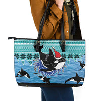 Love Oracle Whale Christmas Leather Tote Bag Xmas Holiday Patterns - Wonder Print Shop
