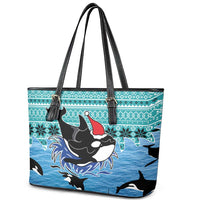 Love Oracle Whale Christmas Leather Tote Bag Xmas Holiday Patterns - Wonder Print Shop