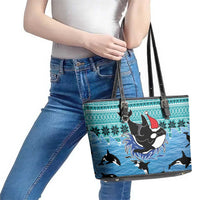 Love Oracle Whale Christmas Leather Tote Bag Xmas Holiday Patterns - Wonder Print Shop