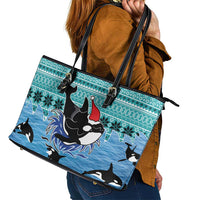 Love Oracle Whale Christmas Leather Tote Bag Xmas Holiday Patterns - Wonder Print Shop