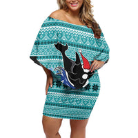 Love Oracle Whale Christmas Off Shoulder Short Dress Xmas Holiday Patterns - Wonder Print Shop