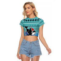 Love Oracle Whale Christmas Raglan Cropped T Shirt Xmas Holiday Patterns - Wonder Print Shop