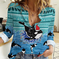 Love Oracle Whale Christmas Women Casual Shirt Xmas Holiday Patterns - Wonder Print Shop