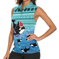 Love Oracle Whale Christmas Women Sleeveless Polo Shirt Xmas Holiday Patterns - Wonder Print Shop