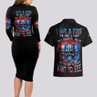 I Have 3 Sides 3 Skulls Couples Matching Long Sleeve Bodycon Dress and Hawaiian Shirt - Wonder Print Shop