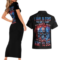 I Have 3 Sides 3 Skulls Couples Matching Short Sleeve Bodycon Dress and Hawaiian Shirt - Wonder Print Shop